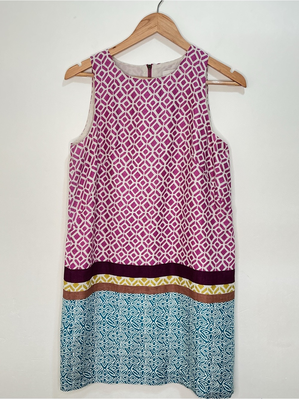 LOFT 100% Linen Geometric Shift Dress Size 8 casual